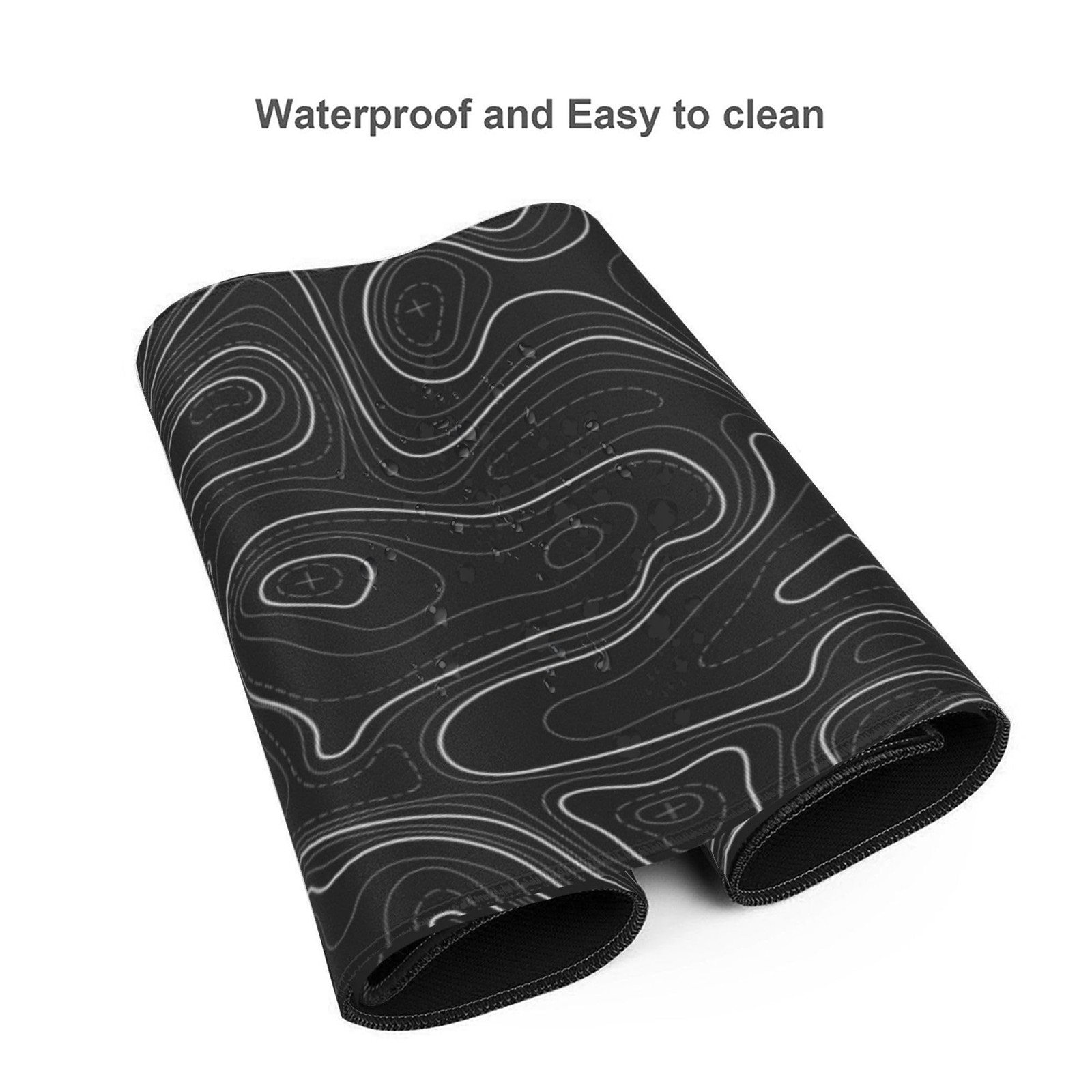 Large Gaming Mouse Pad Black Topographic Contour Mouse Pad with Stitched Edge...
