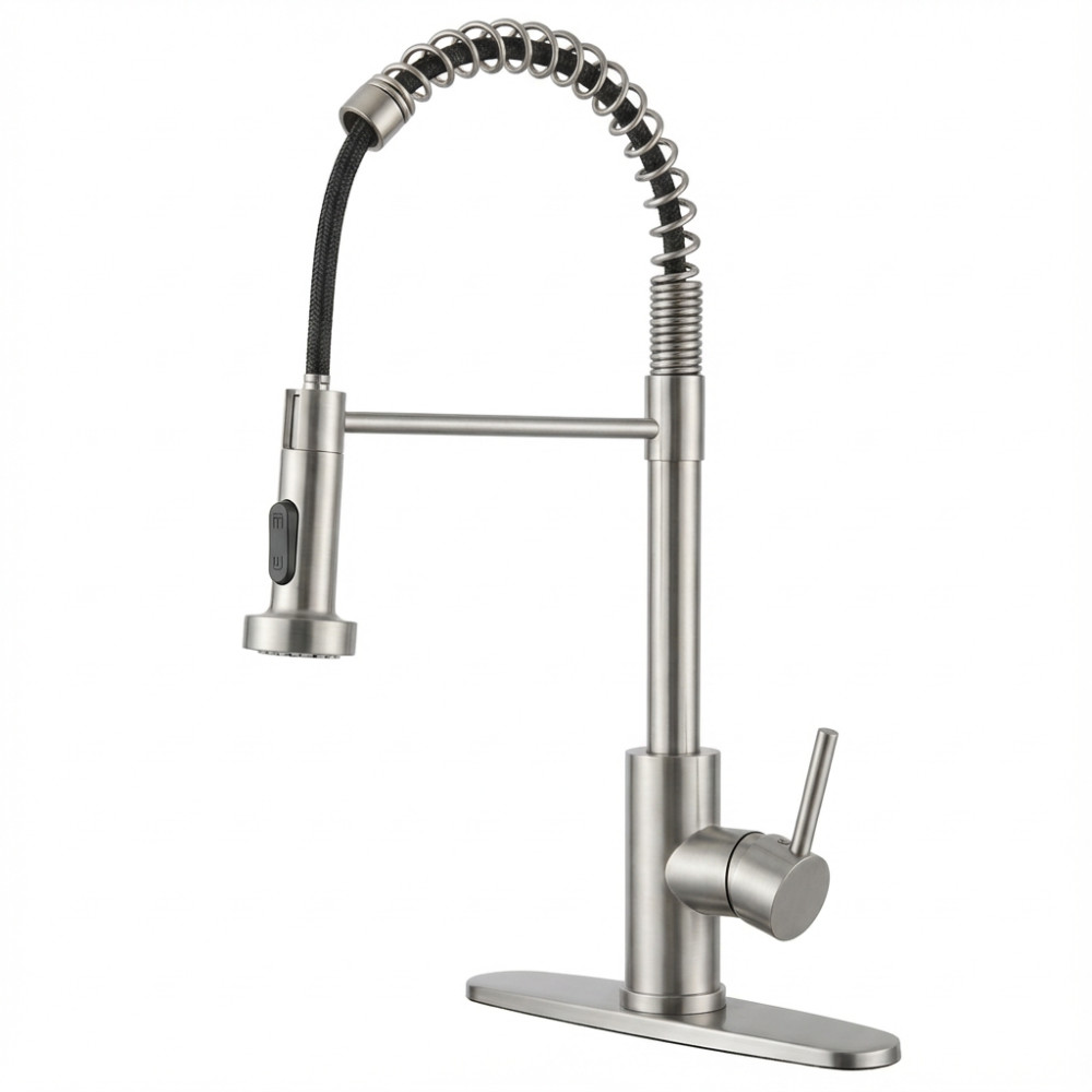Kitchen Faucet with Pull Down Sprayer Industrial 1 Handle 1 or 3 Hole Stainless