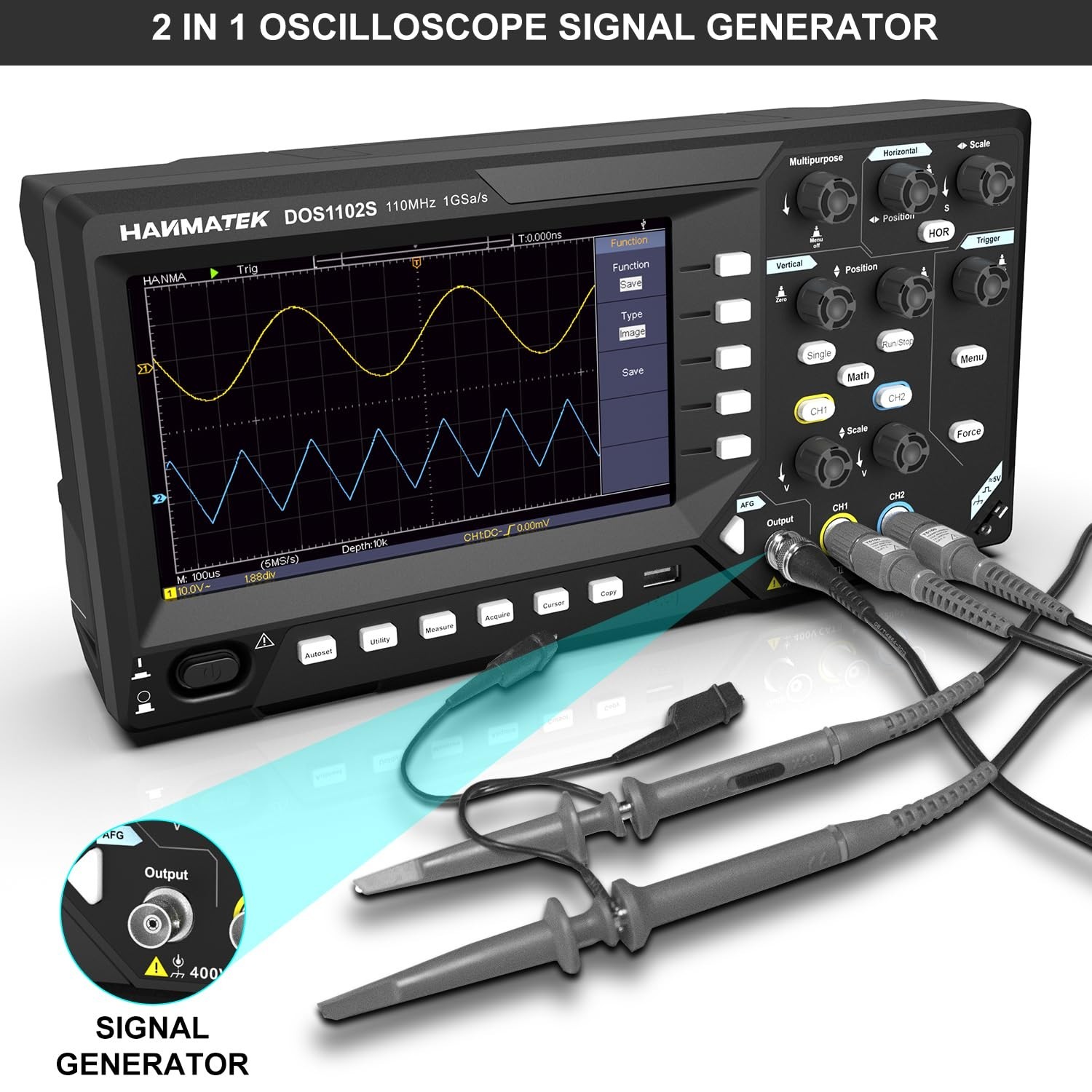 HANMATEK 2 in1 Digital Storage Oscilloscope with Built-in Waveform Generator,...