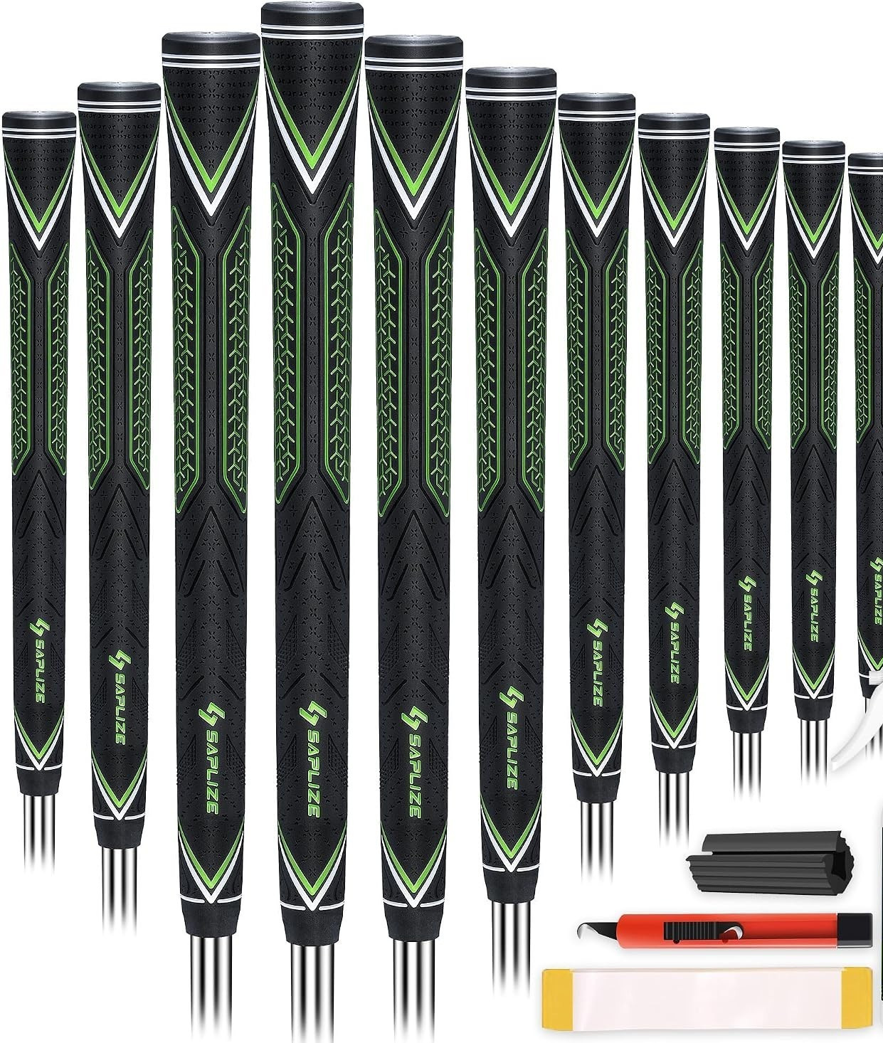 SAPLIZE G50 Endurance Golf Grips Midsize, Green, 13 Grips Set
