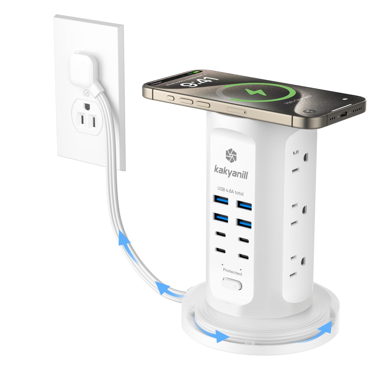 Power Strip Tower, Surge Protector Tower 9 AC Outlets 8 USB (4 USB C), 6 Ft R...
