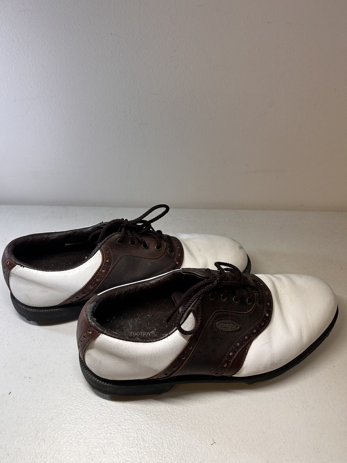 FootJoy FJ Lightweigh Mens 9M Leather Golf Shoes White Brown Very Nice Condition