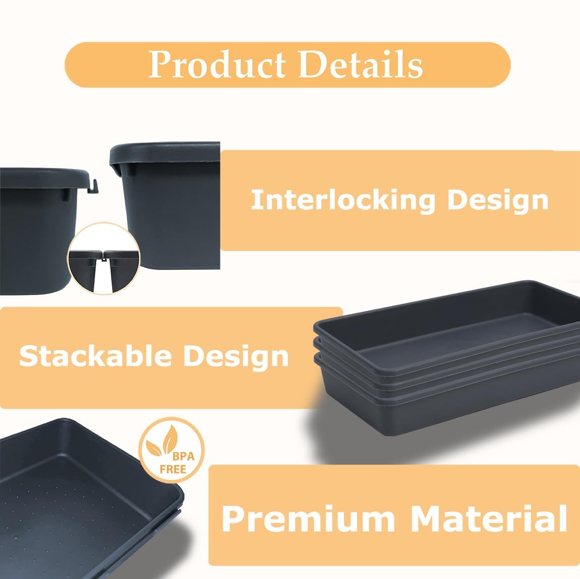 Large Plastic Drawer Organizer 12x6 Inch Storage Tray Bin 3 PCS