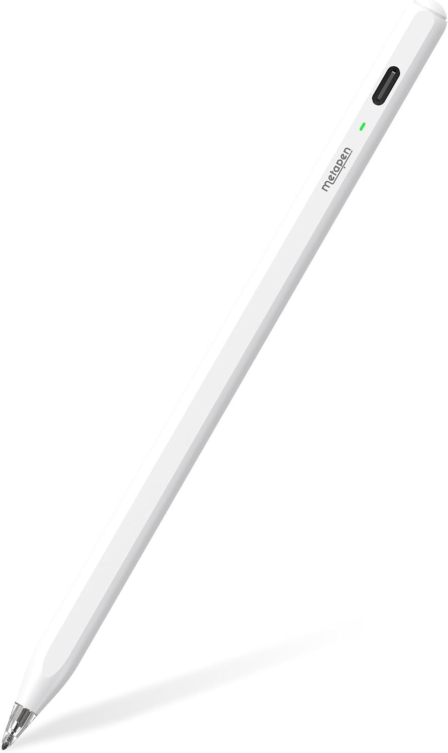 Active Stylus Pen for iPad 6th-11th Gen Palm Rejection Fast Charging White
