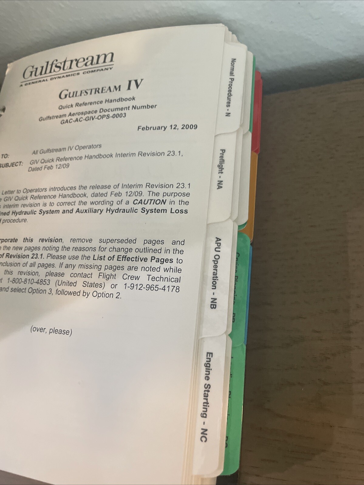 Gulfstream IV Quick Reference Handbook Revision 23