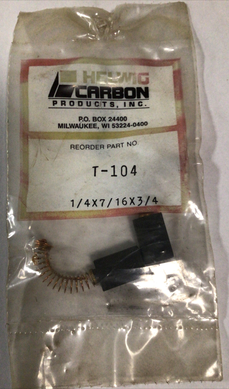 NOS New Old Stock Helwig Carbon Products Part T-104 Sealed Brush Replacement