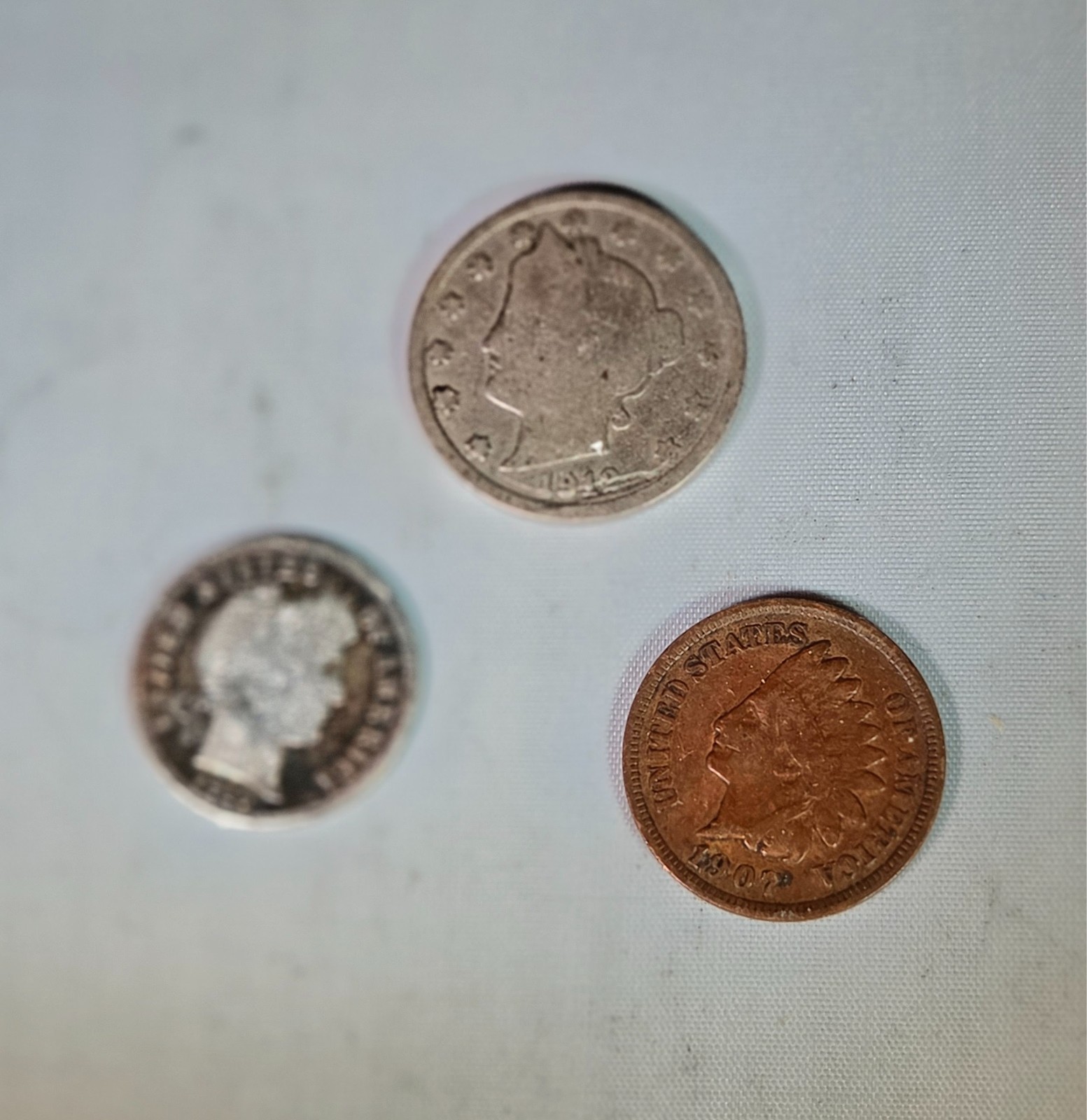 Old US Coin Estate Lot Barber Dime Liberty V Nickel Indian Cent. 3  Coin Set