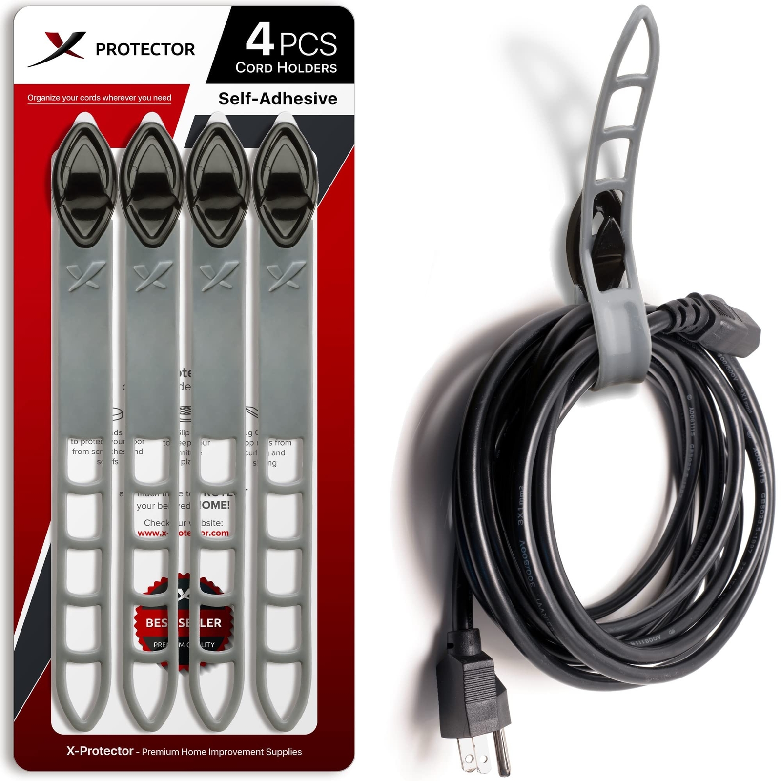 Extension Cord Holder X-Protector - 4 PCS Self-Adhesive Appliance Cord Holder...