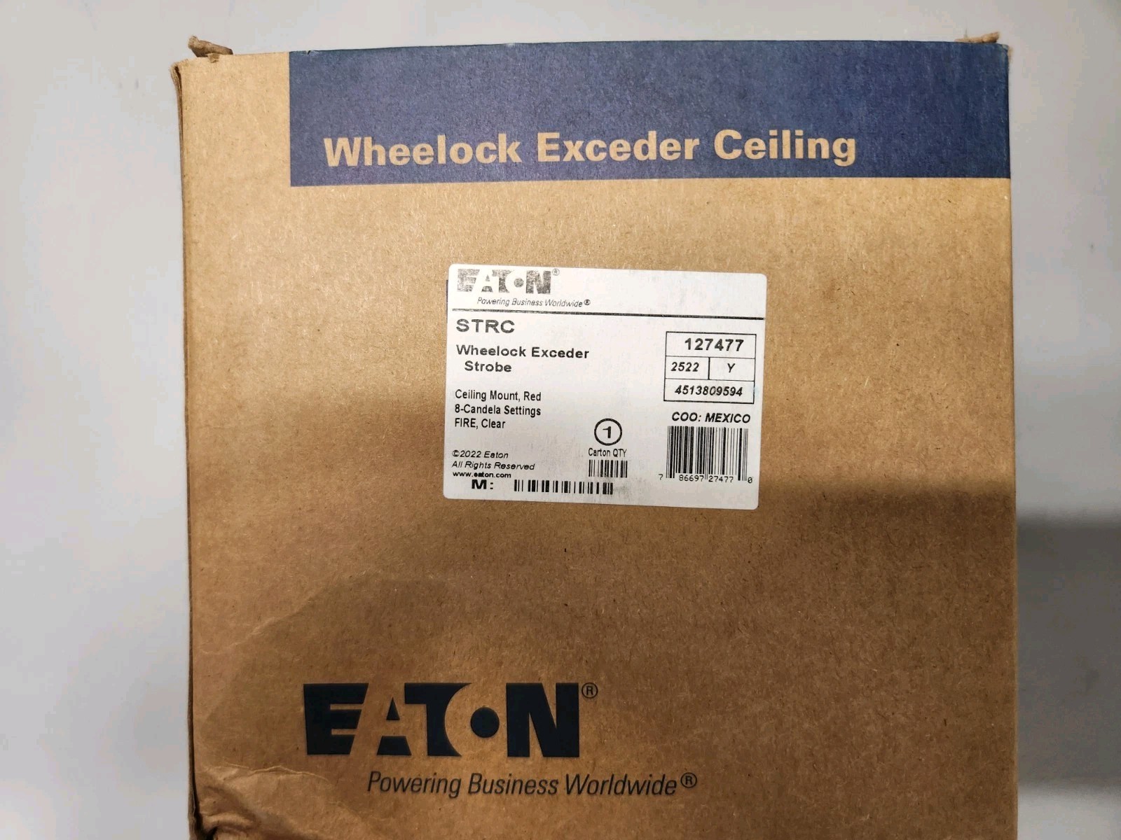 Eaton Wheelock STRC 127477 Fire Alarm Strobe Ceiling Red, New, Free Shipping