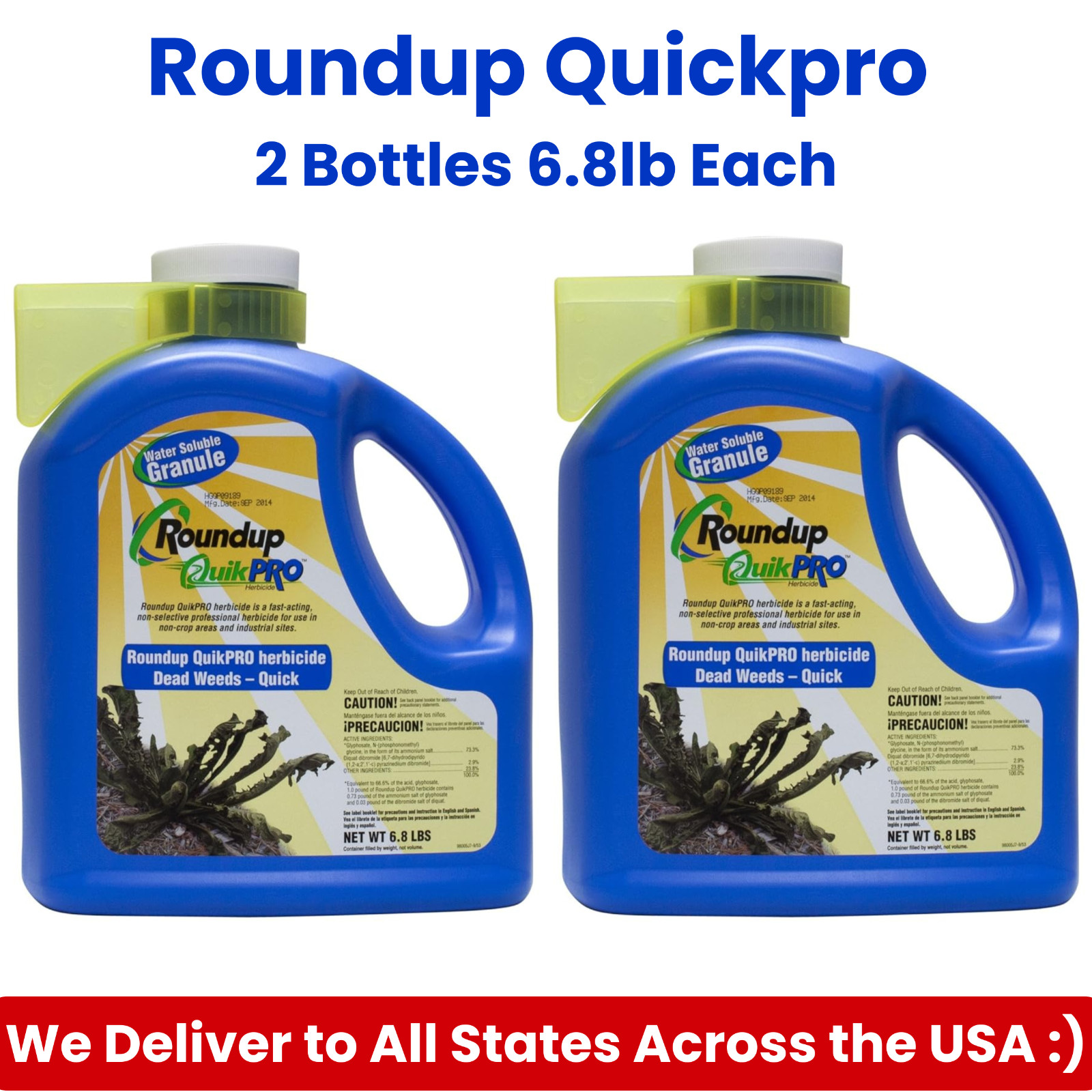 Roundup QuikPro Herbicide - 6.8 Lbs. Jug (QuickPro) Weed/Grass Killer -Pack of 2