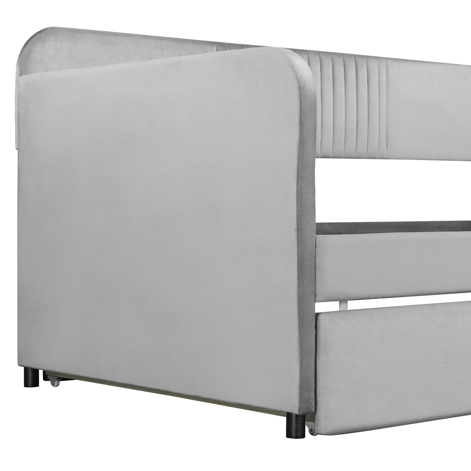 Upholstered Daybed Sofa Bed Twin Size With Trundle Bed and Wood Slat ,Gray