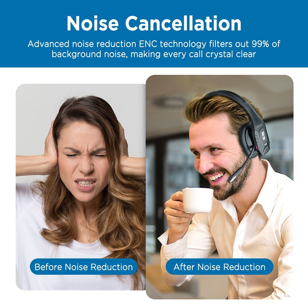 Mpow DH10 Bluetooth Wireless Headphone Noise Canceling Over Head Trucker Headset