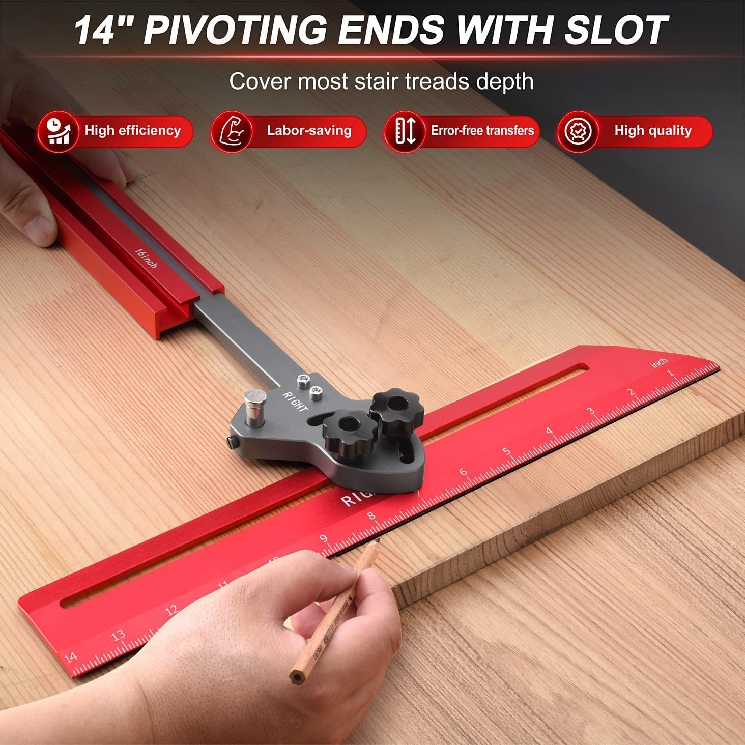Precision Adjustable Stair Tread Template Tool 23" to 64.2" for Woodworking