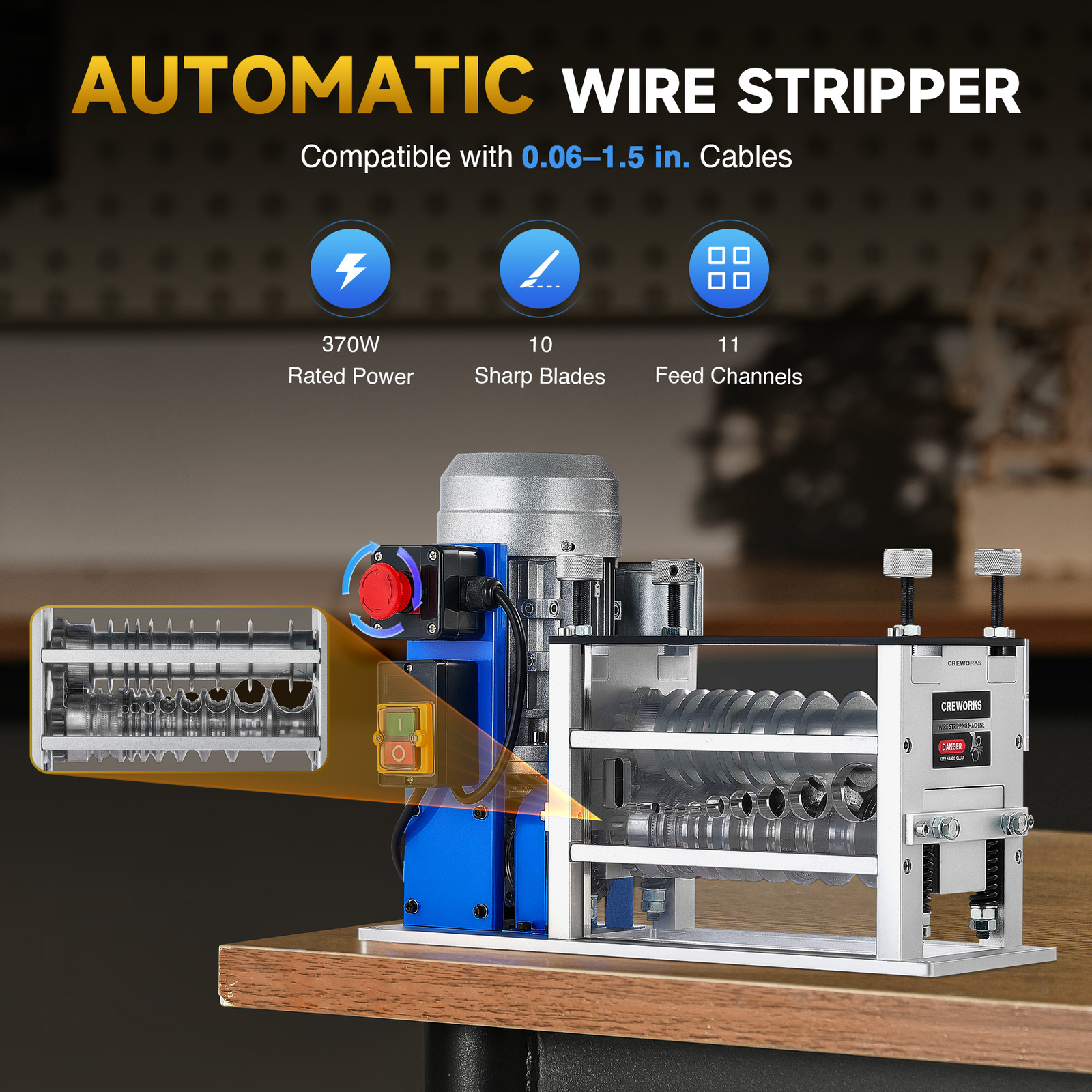 CREWORKS Automatic Wire Stripping Machine for 0.06-1.5in Copper Electrical Wires