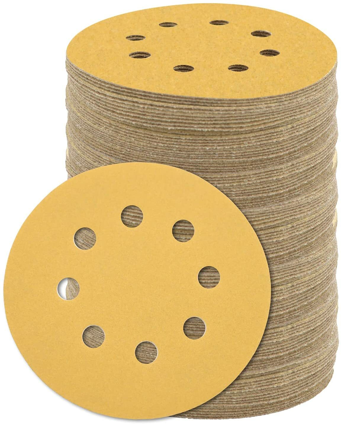 5 in Gold Sanding Discs 220 Grit Hook Loop 8-Hole Sandpaper Orbital Sander Paper
