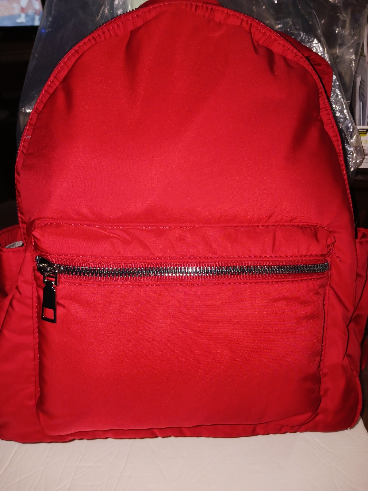 Backpack 13.5in x 11.5in x 4.25in Cherry Red Front Pocket & Side Pockets