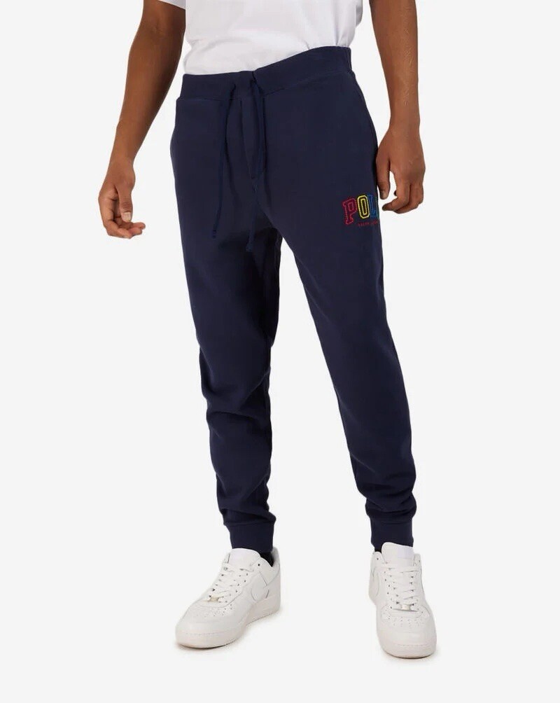 POLO Ralph Lauren Stitch Logo Fleece Joggers Pants Navy Blue Men’s Sz L NEW $148