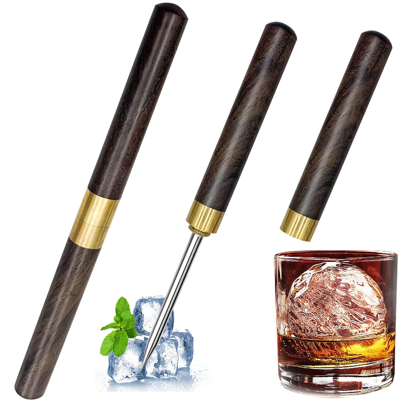 FJCTER 2 Pack Ice Pick for Breaking Ice, 6.8" Stainless medium, Wood color