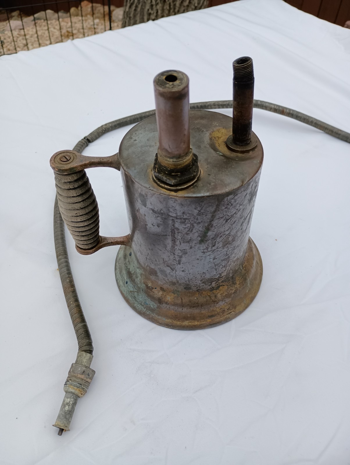 Vintage Blow Torch, Gasoline/Kerosene, Wood Handle, with Hose