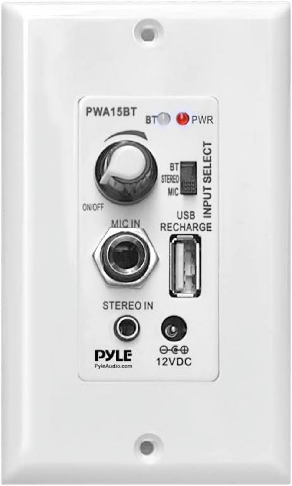 Pyle Wireless Wall Mount 100W In-Wall Audio Receiver, White​