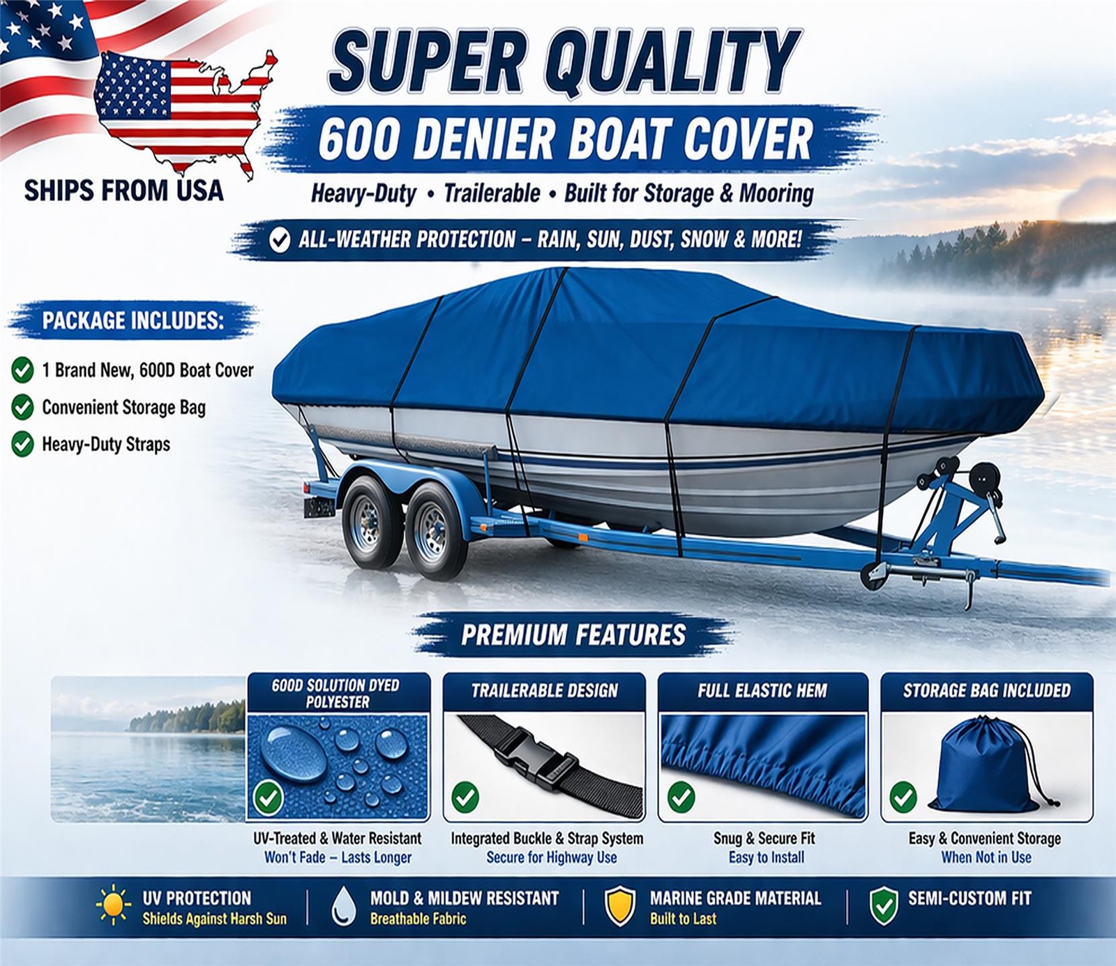 LOWE 1542 BOAT COVER 2005 Heavy Duty All Weather Trailerable Boat Covers