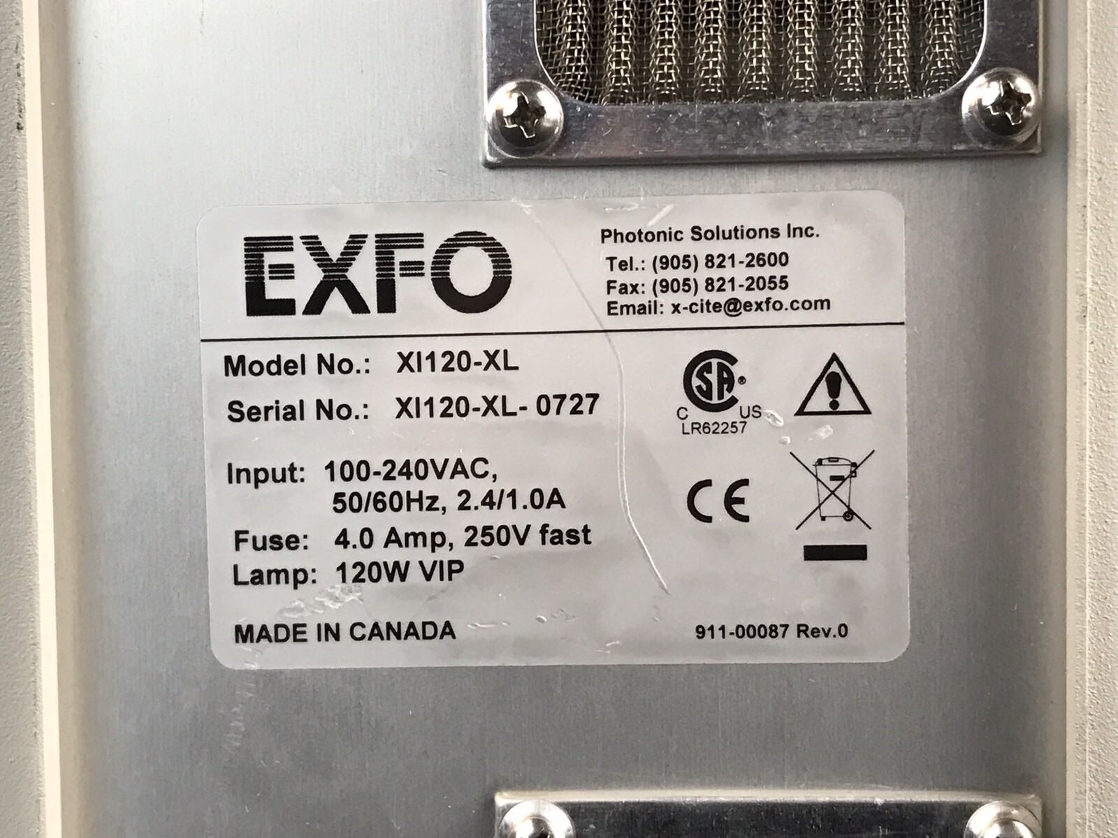 EXFO Series 120 X-CITE Fluorescent Illumination Microscope Light Source XI120-XL