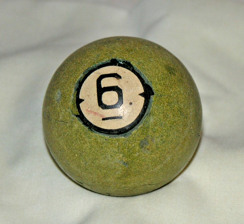 Vintage 2 1/4" Clay Billiard Pool Ball #6 in White Circle with Points Solid Ball