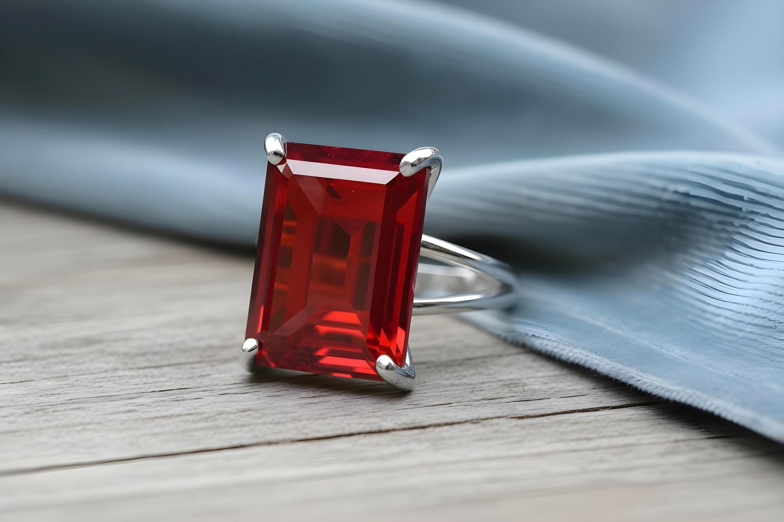 Ruby Rectangle Ring Anemone 14k Rose Gold Double Band Custom Engraved