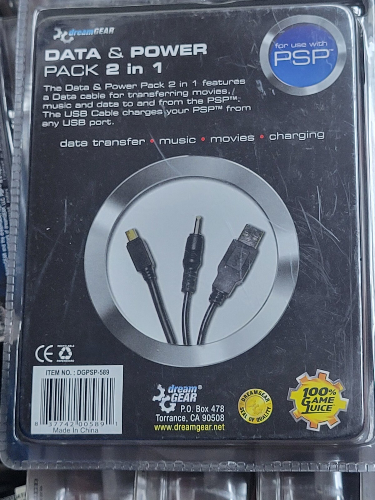 Data & Power Cable 2 in 1 (2008) Brand New Playstation Portable PSP Accessory