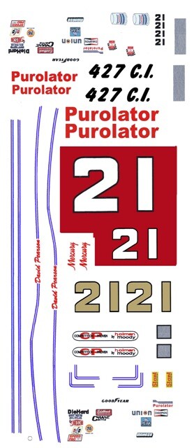 #21 Wood Brothers Purolator 1968-73 1/64th HO Scale Slot Car Decals
