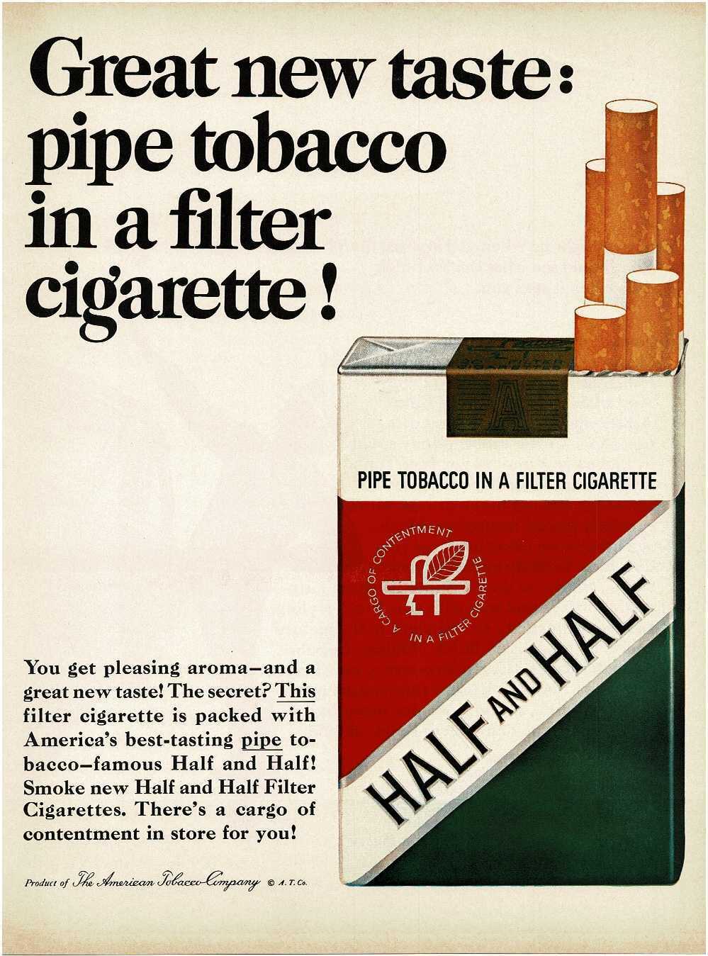 1964 HALF and HALF Cigarettes pipe tobacco in filter cigarette Vintage Print Ad