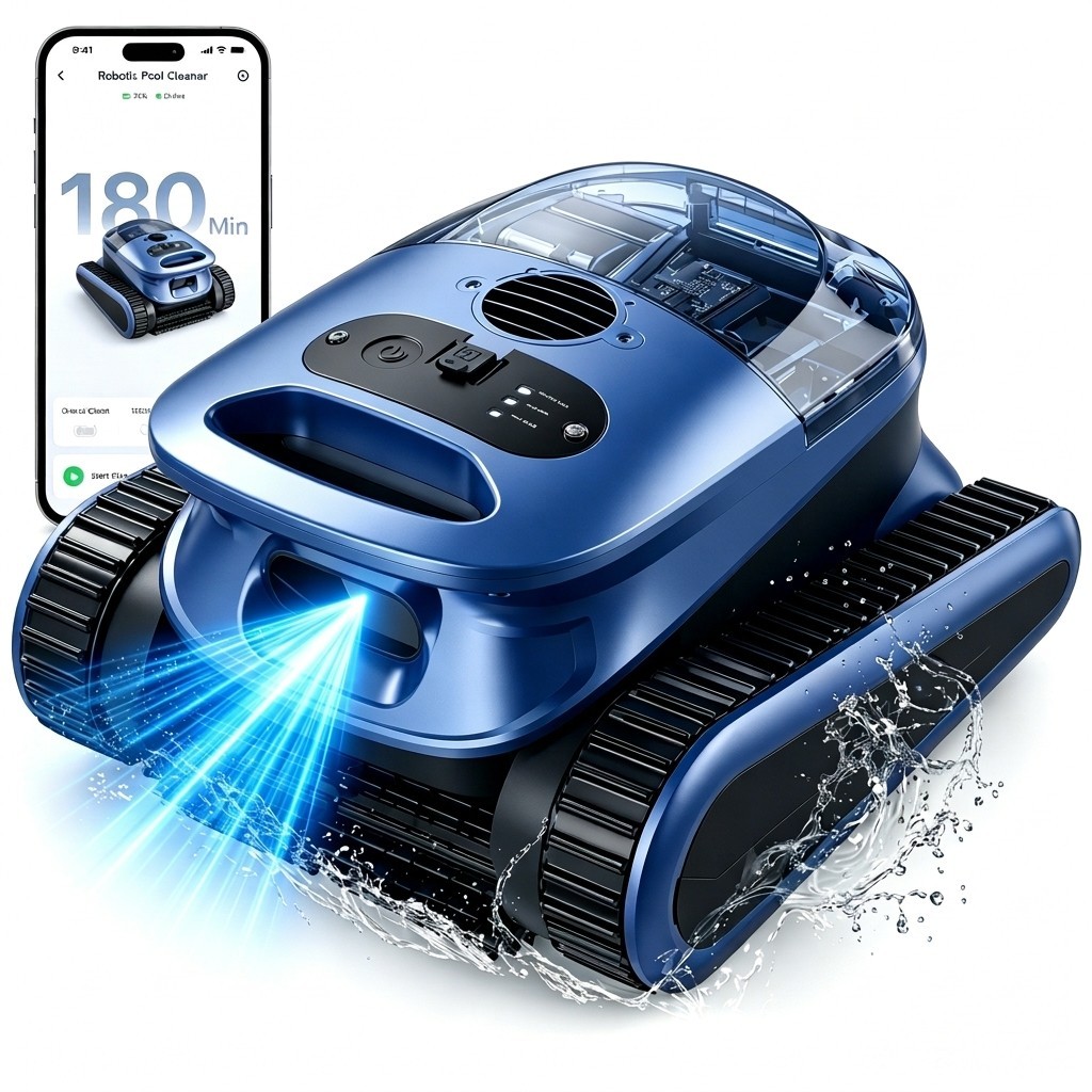 Cordless Robotic Pool Vacuum 3D Navigation Wall Climbing Full pool adaptation