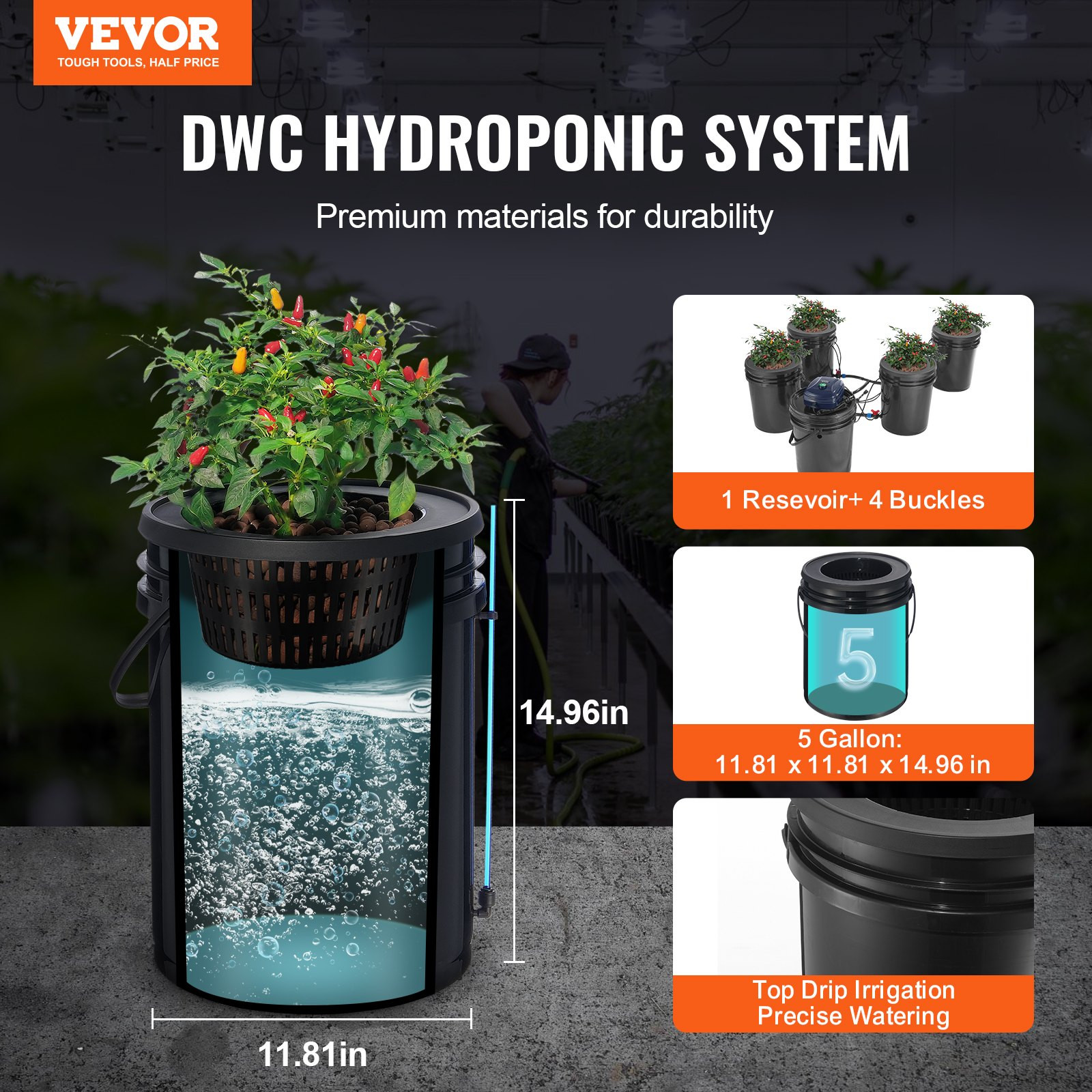 RDWC Hydroponics Grow System, Hydroponic Growing Kit with Top Drip, Recirculati