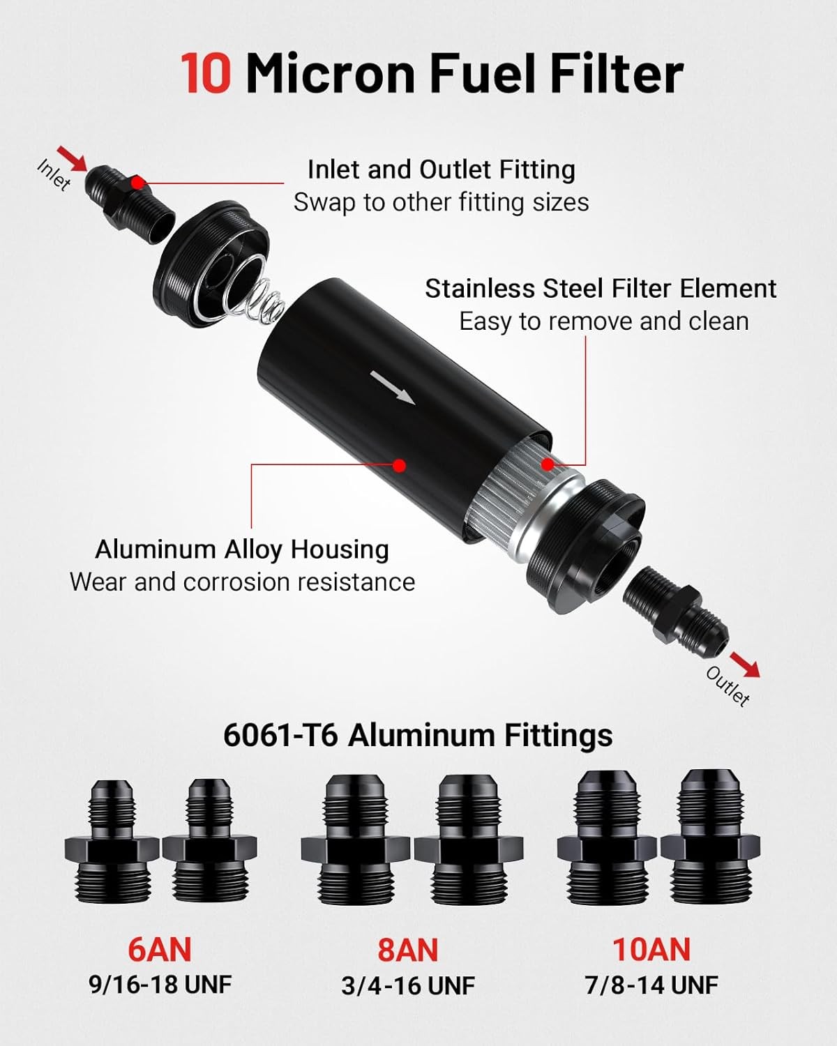 Inline Fuel Filter 10 Micron with 6AN 8AN 10AN Adapter&Bracket...