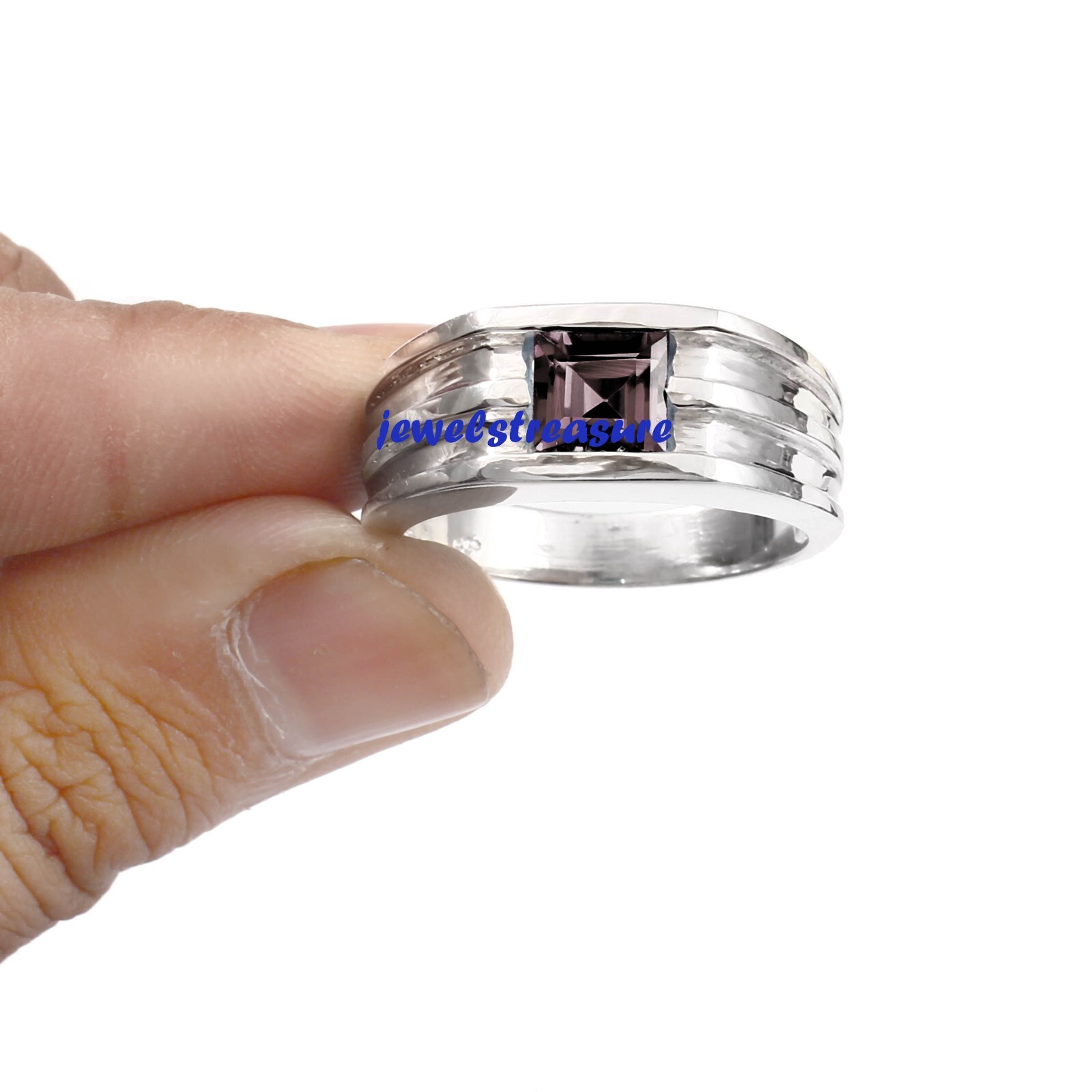Natural Smoky Quartz Gemstone with 925 Sterling Silver Ring for Men's #J05