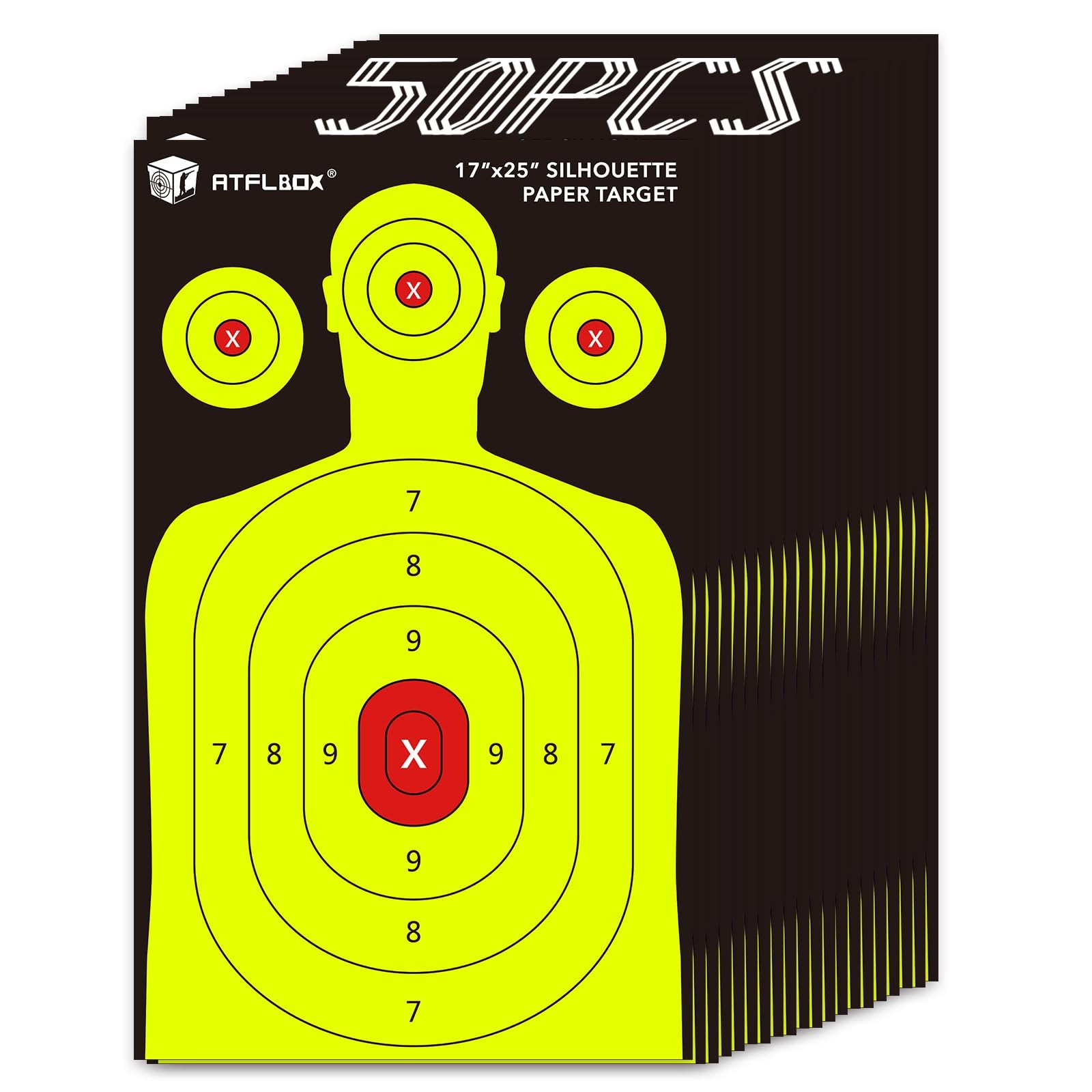 Atflbox Silhouette Paper Target for The Range, 17X25 17X25", Black and Yellow
