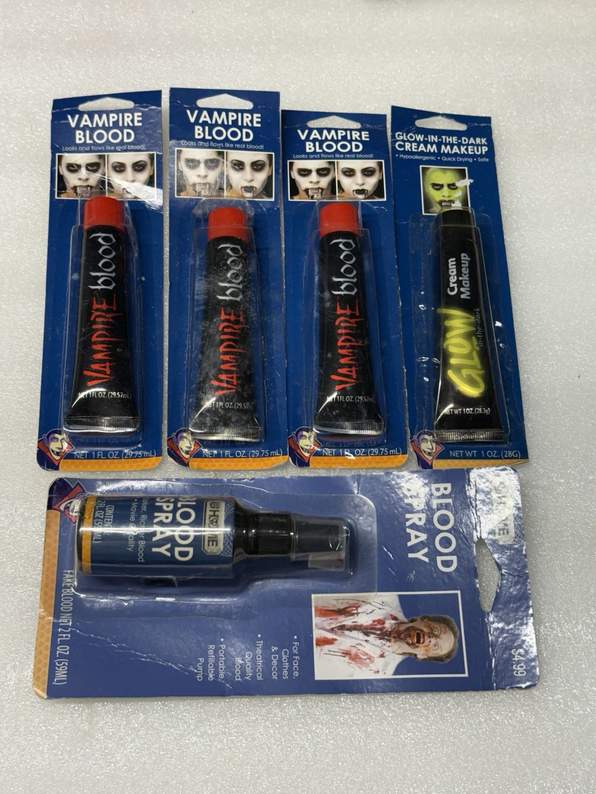 Halloween Fake Blood Makeup Lot – 3 Tubes, Glow In The Dark Cream & Spray NEW