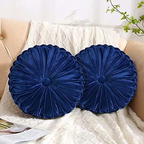 Set of 2 Decorative Round Pleated Throw 2 Count (14.5 Inch Diameter) Navy