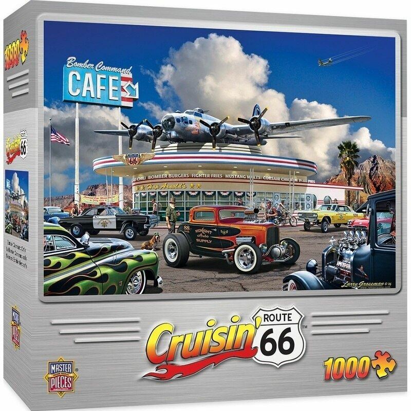Crusin' Route 66 Bomber Cafe - 1000 Piece Mustang Jigsaw Puzzle * FREE US SHIP🧩