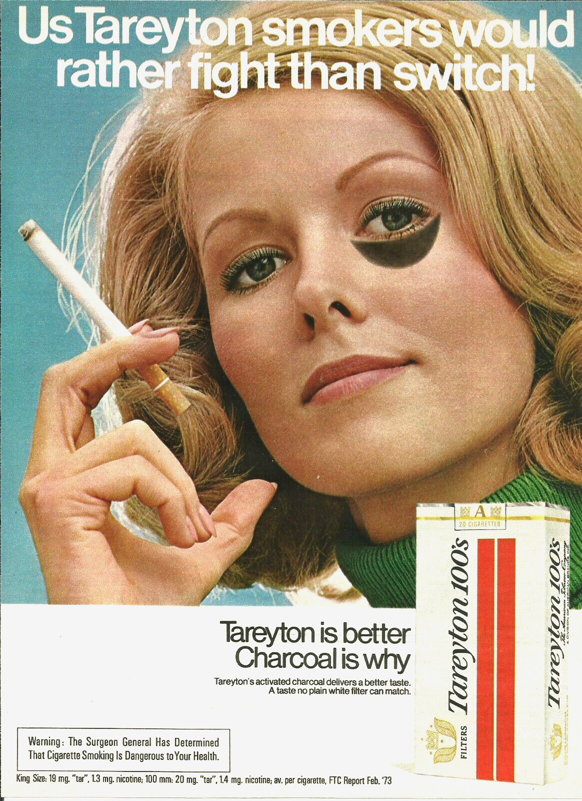 1973 Tareyton Cigarettes Tobacco Would Rather Fight Than Switch vintage Print AD