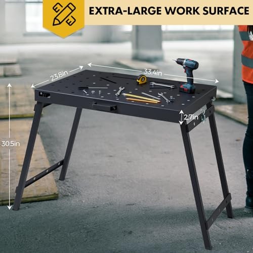 OLBRUS Welding Table Foldable Work Bench, Black | 1000LBS Capacity Heavy-Duty