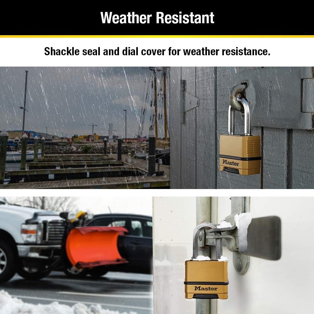 Combination Padlock, M175XDLF, Brass Finish, Weatherproof, 4-Digit, Keyless