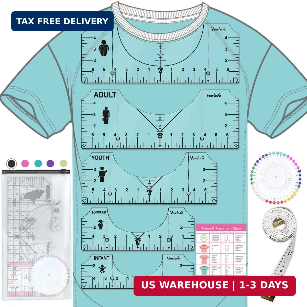 T-Shirt Ruler for Precise Alignment, Center & Left Chest Placement Tool