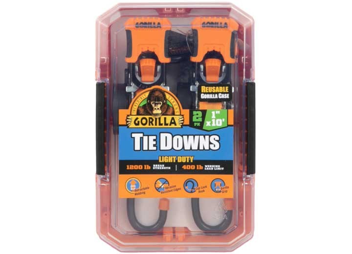 Gorilla 92003 1" x 10' 1200lb Retractable Ratchet Strap - (2Pk)