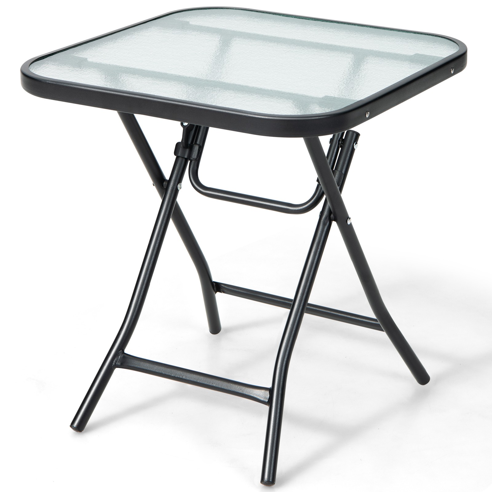 Patiojoy Patio Folding Square Glass Side Table Bistro Coffee Table Plant Stand