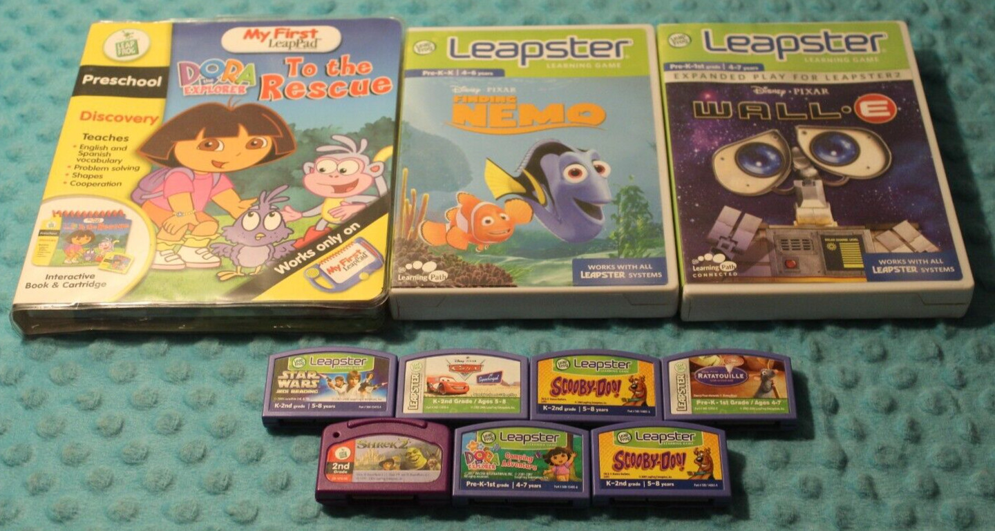 Lot Of 10 Mixed Leap Frog/Leapster/My First Leap Pad Games Scooby Doo/Cars &More