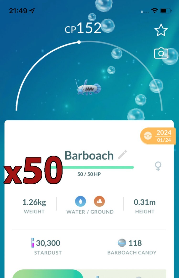50x Barboach Pokemon Bundle !! Good Chance of Lucky and Good IVs !! Go