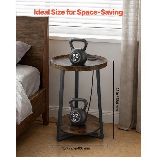 End Table, 2-Tier Round Side Table with Open Storage Shelves, Modern Nightstand
