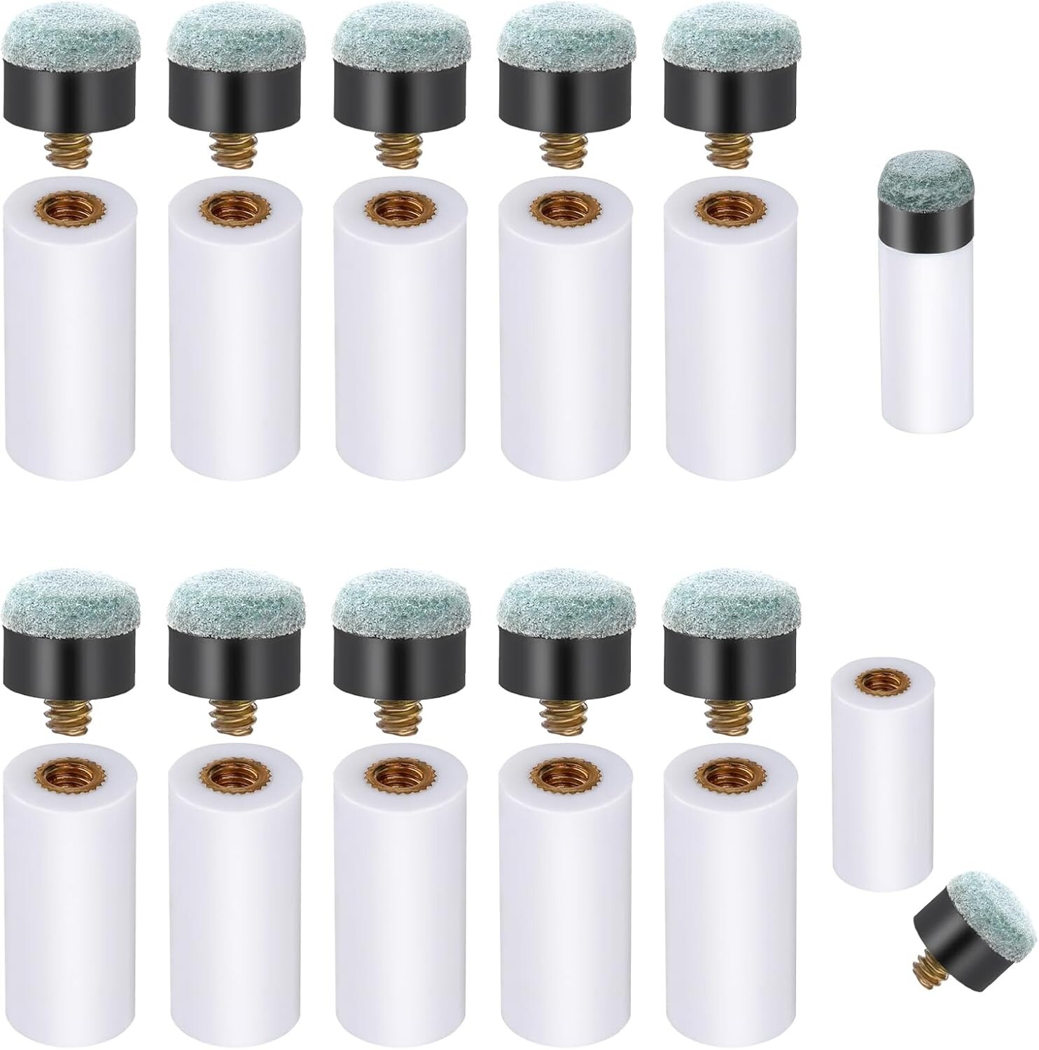 10 Sets Screw on Pool Cue Tips Replacement Billiard Cue Tips with White Pool...