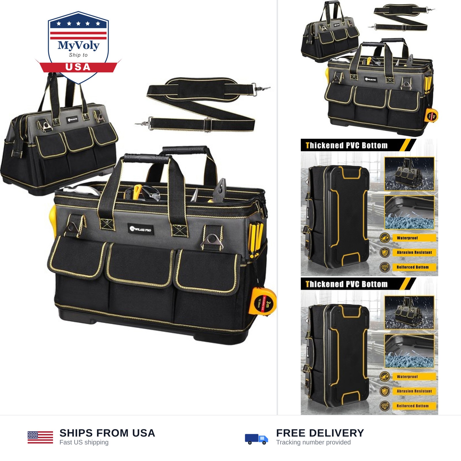 17 in Tool Bag For Men with Waterproof Molded Base, High Capacity Wide Mouth ...